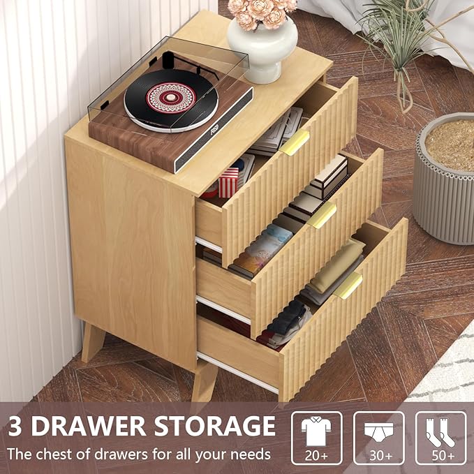Fluted Dresser for Bedroom, 3 Drawer Dresser for Closet, Storage Cabinet and - Image 4