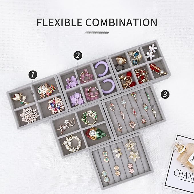 DesignSter Small Jewelry Tray, Velvet Jewelry Display Tray, Stackable Jewelry - Image 3
