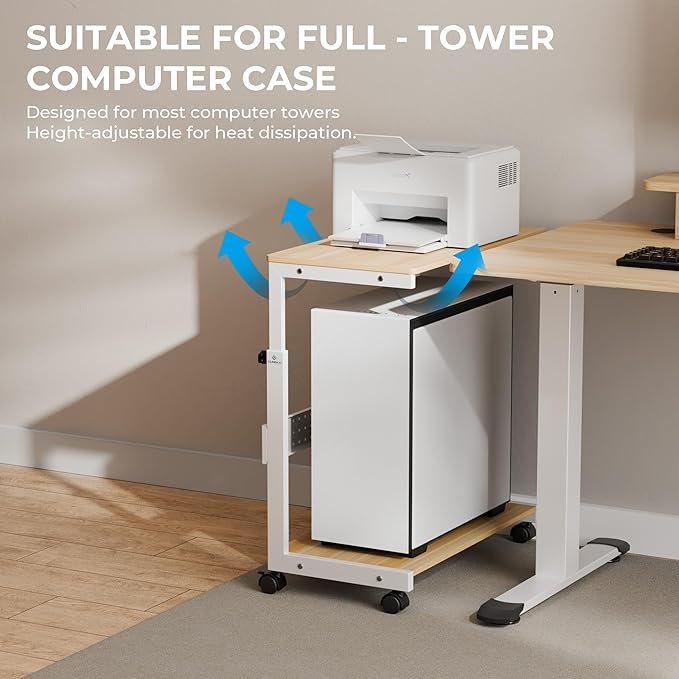 EUREKA ERGONOMIC PC Stand Computer Cart, Height Adjustable Tower Stand 2-Tier - Image 6