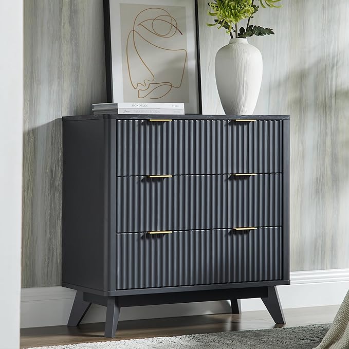 T4TREAM Fluted 3 Drawer Dresser, Curved Profile Design, Wood Drawer Organizer by T4TREAMFurniture