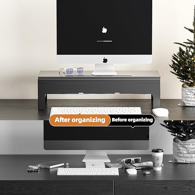 Computer monitor stand with 2 drawer ，Laptop Desk Shelf & Monitor Riser 21.6 - Image 4