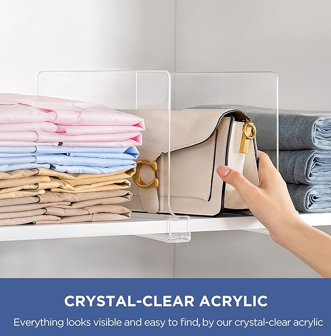 HBlife 12 Inches Tall Clear Shelf Dividers, 16 Pack Purse Organizer - Image 3