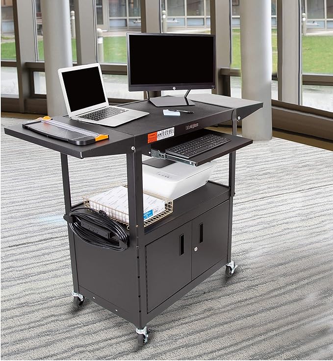 Line Leader Large AV Cart with Locking Cabinet & Drop Leaves, Rolling Height - Image 7