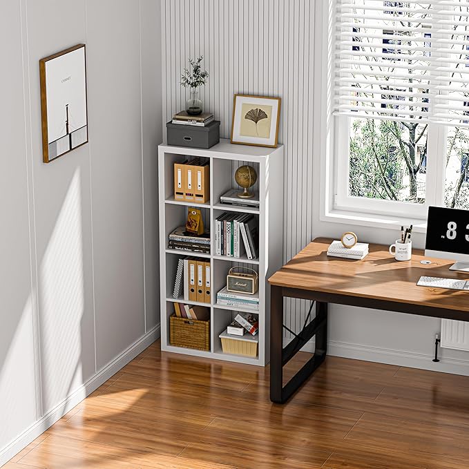furtble Bookshelf with Storage Bin, 4-Cube Storage Organizer, Modern Wood Open - Image 4