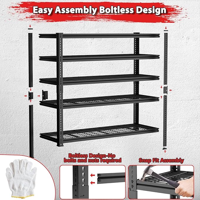 Storage Shelves, Garage Shelving Heavy Duty 3300 LBS Capacity, 5 Tier Utility - Image 7