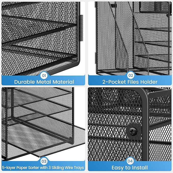 Lavatino Desk Organizer, 5-Tier Metal Mesh Paper Letter Tray - Image 6