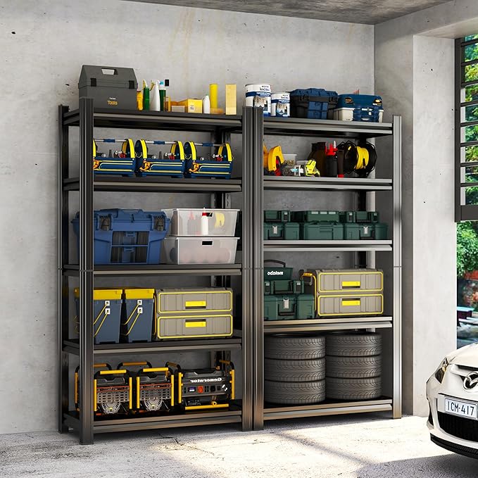 Storage Shelves, Garage Metal Shelving Unit, Adjustable, Double-Layer Column - Image 2